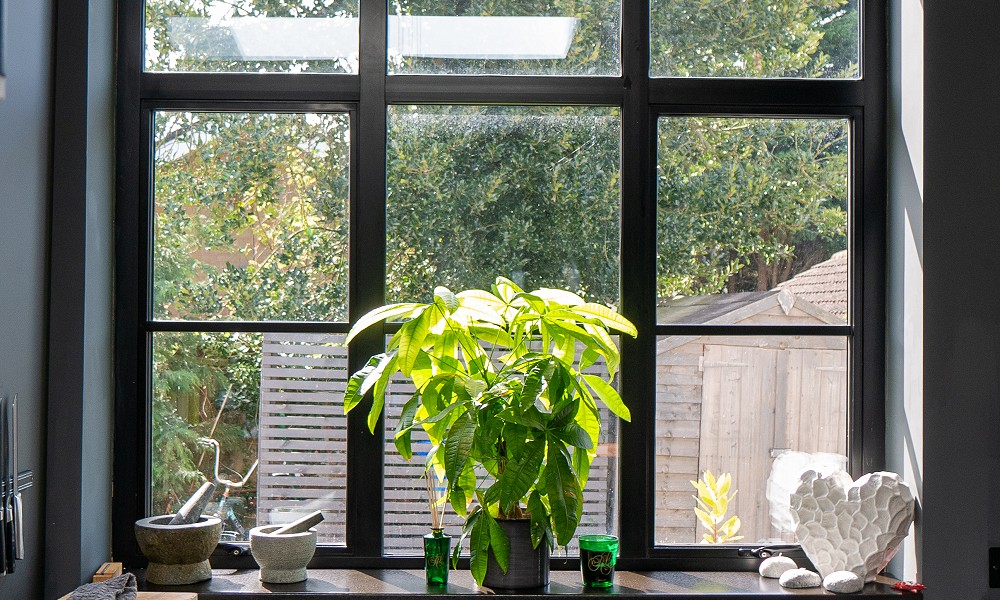 Grey aluminium windows, Crittall style