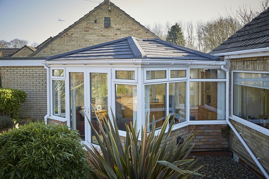 Grey tiled conservatory roof