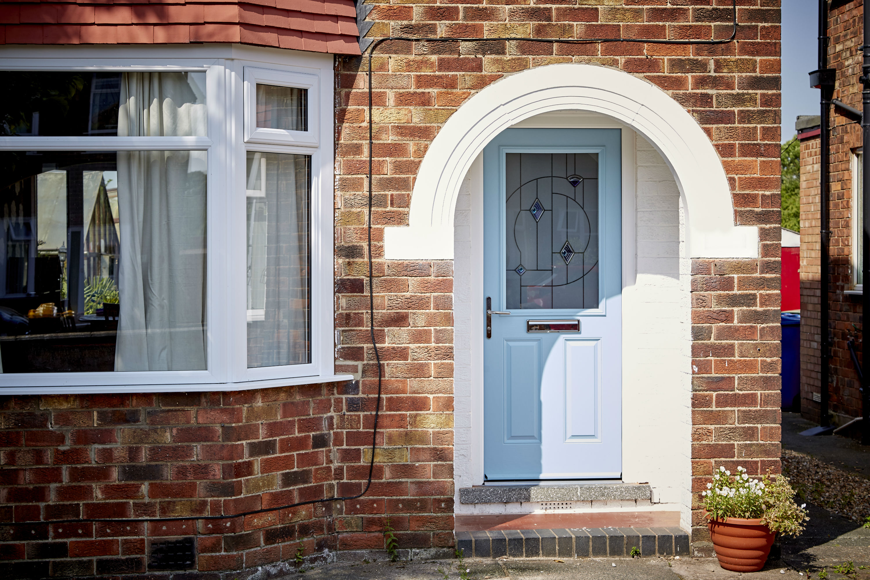 Front door   composite door in light blue