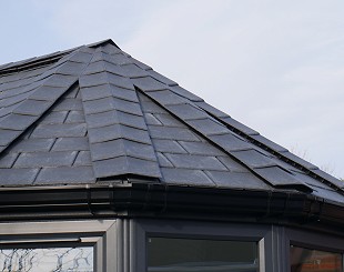 Tiled conservatory roof with pewter Tapco tiles